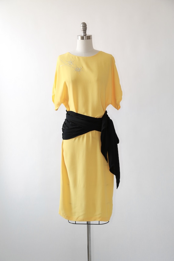 Vintage 90s 40s yellow rayon crepe dress - image 2