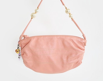 Vintage FURLA Y2K pink leather bead pearl Purse