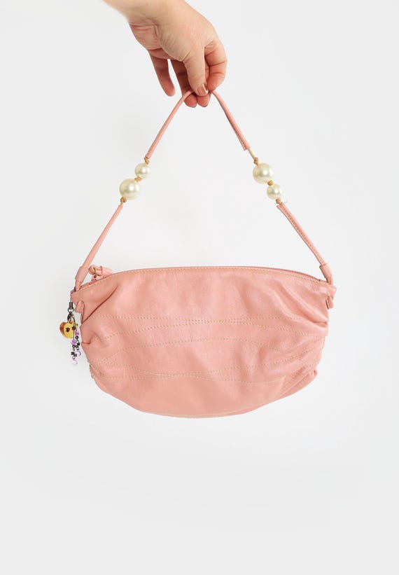 Vintage FURLA Y2K pink leather bead pearl Purse