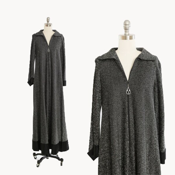 60’s Brocade Lurex Black and Silver Dress Coat by Levine Smith main image 1