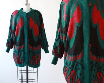 Cocoon deco sweater | Vintage 80s abstract knit Cardigan | oversized knit coat sweater