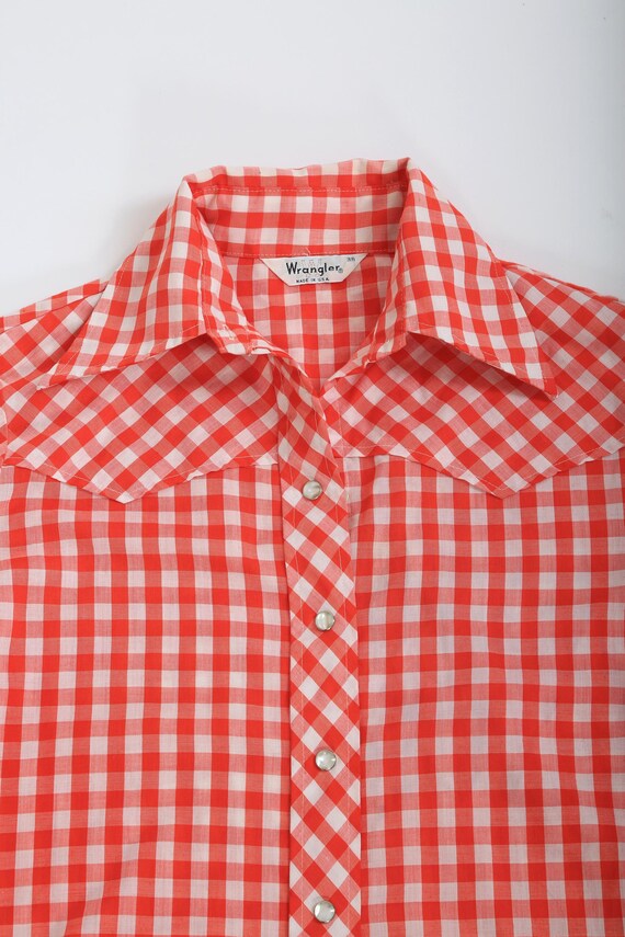 Vintage 70s Wrangler Red + white Gingham western … - image 2
