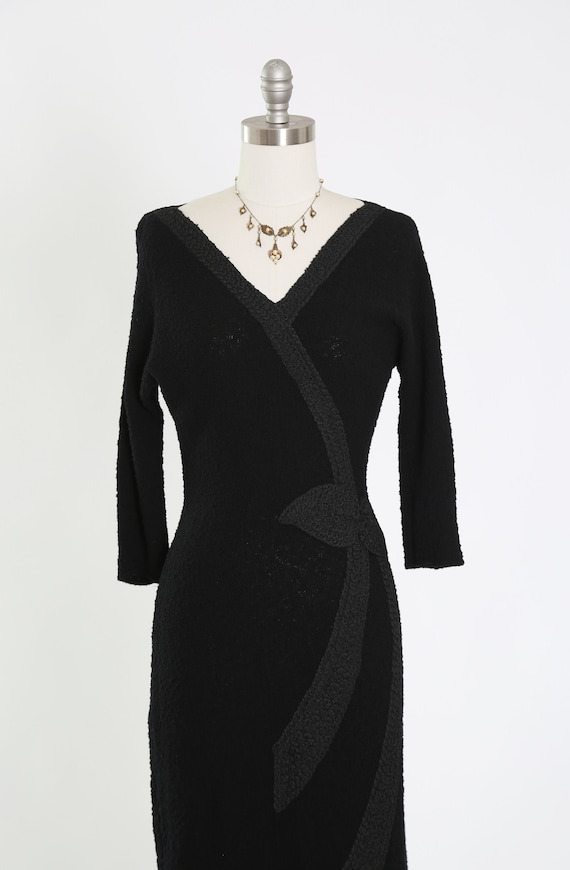 Vintage 40s black knit dress | 1940s crochet ribb… - image 3