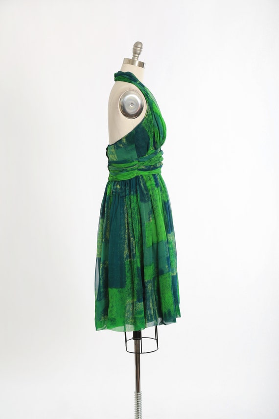 Vintage 50s green silk halter dress | 1950s Jon M… - image 6