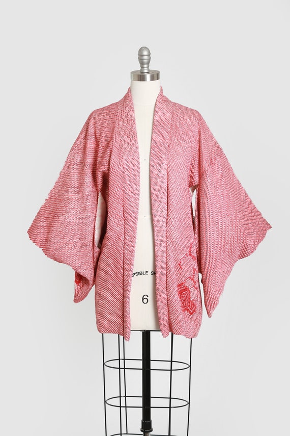 Shibori silk haori | Vintage 50s red floral silk … - image 2