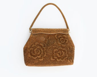 Antique vintage 1950s gold floral beaded purse