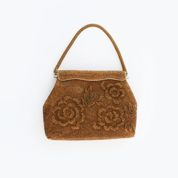 Antique vintage 1950s gold floral beaded purse