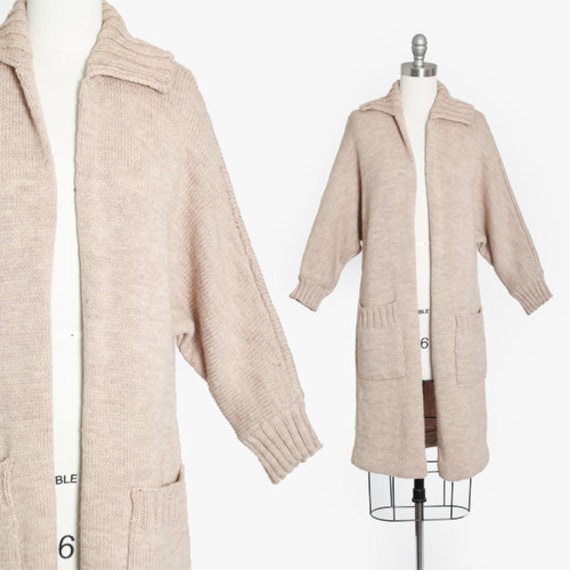 Oatmeal Knit duster | Vintage 60s 70s wool knit sw