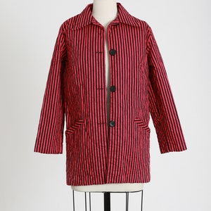 50s quilted jacket Vintage 1950s pink black striped cotton jacket 1950s Carole Chris Sanforized jacket image 3