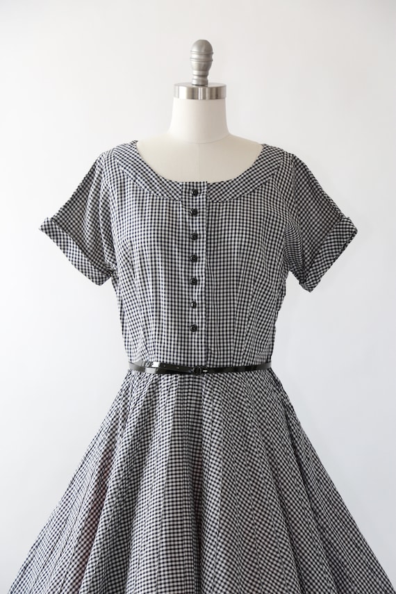 Vintage 1950s black and white cotton gingham dress - image 3