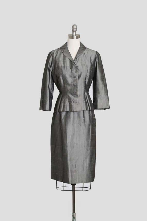 40s 2pc suit | Vintage 1940s silver dress suit - image 2