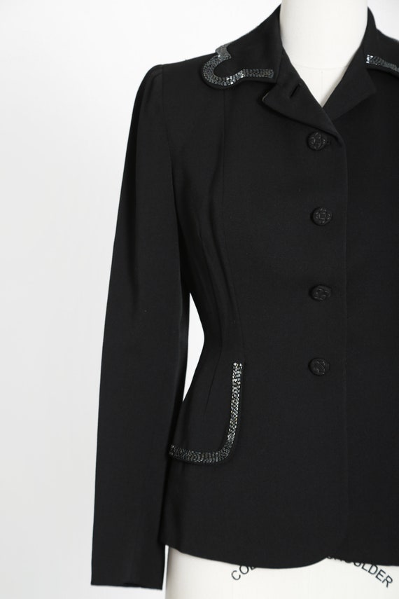 40s beaded blazer | Vintage 40s black wool hand b… - image 2