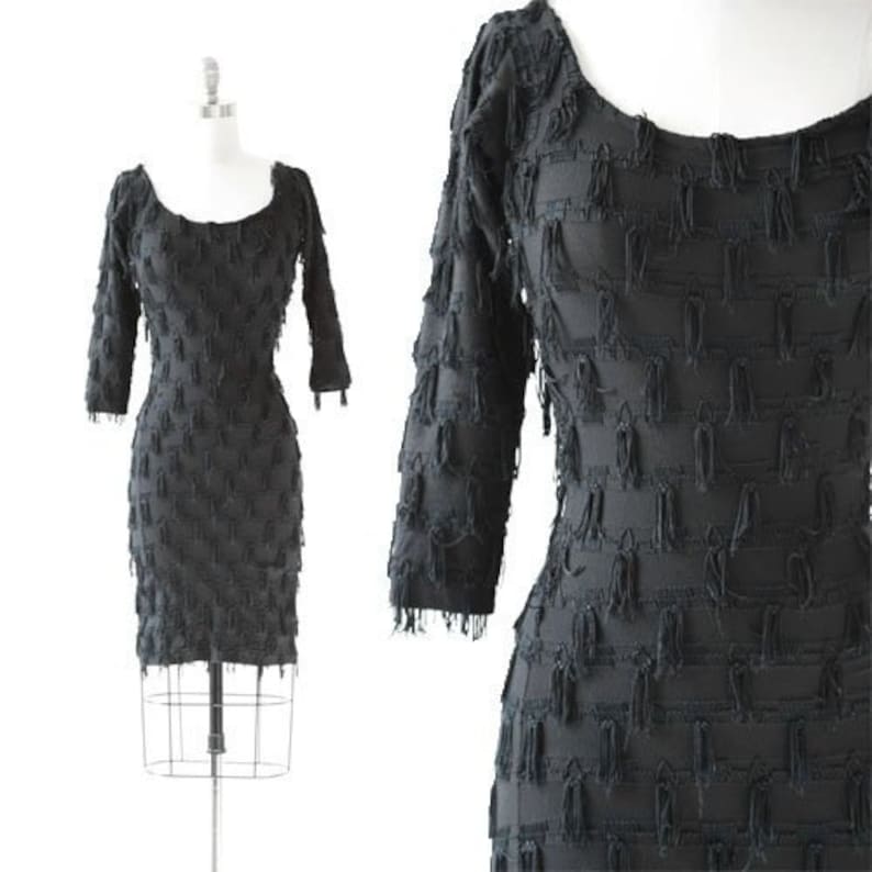 black fringe dress long sleeve