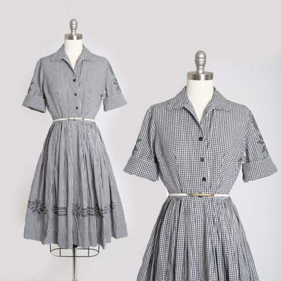 50s gingham dress | Vintage 50s blue + white snowf