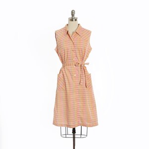 Vintage 70s pink pastel plaid shirt dress