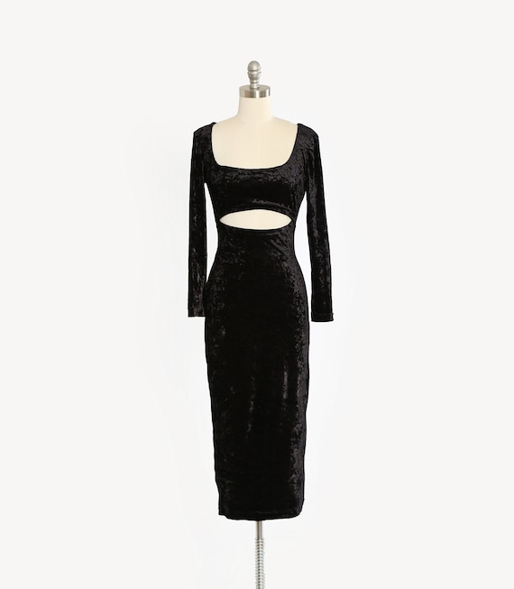 Cutout velvet dress | Vintage 90s black velvet cut