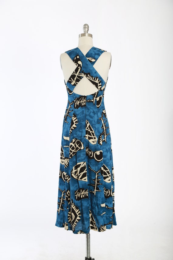 90s abstract criss cross back rayon dress - image 7