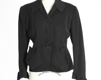 40s Noir Point blazer | Vintage 40s black wool blazer |  1940s dress suit coat