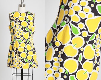 Vintage 60s MOD fruit dress | 1960s MOD yellow cotton mini dress