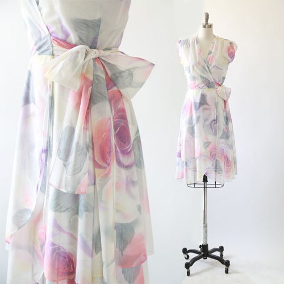 Watercolor rose dress | Vintage 70 floral rose wra