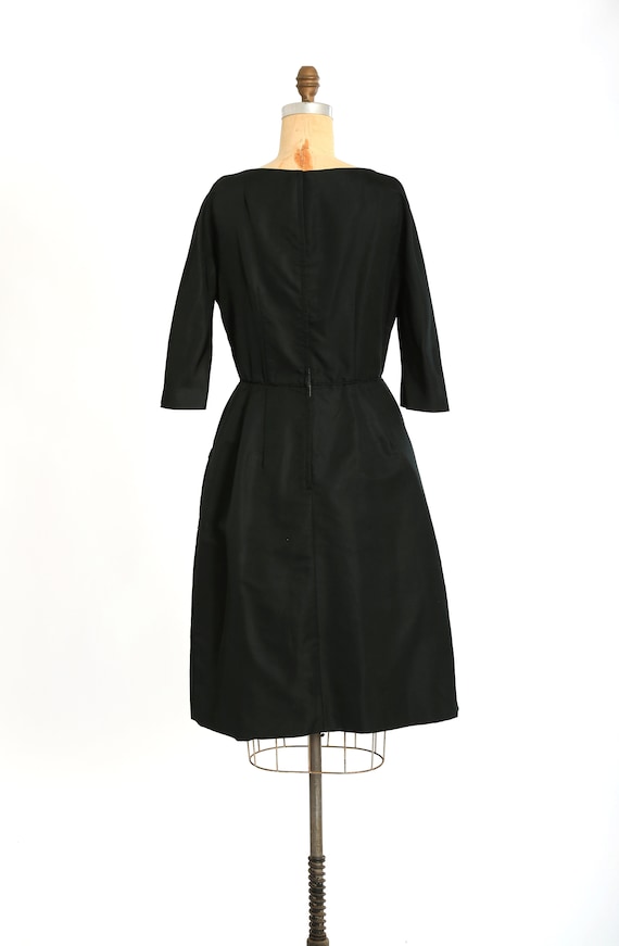 Vintage 1950s black silk satin bow cocktail dress - image 7