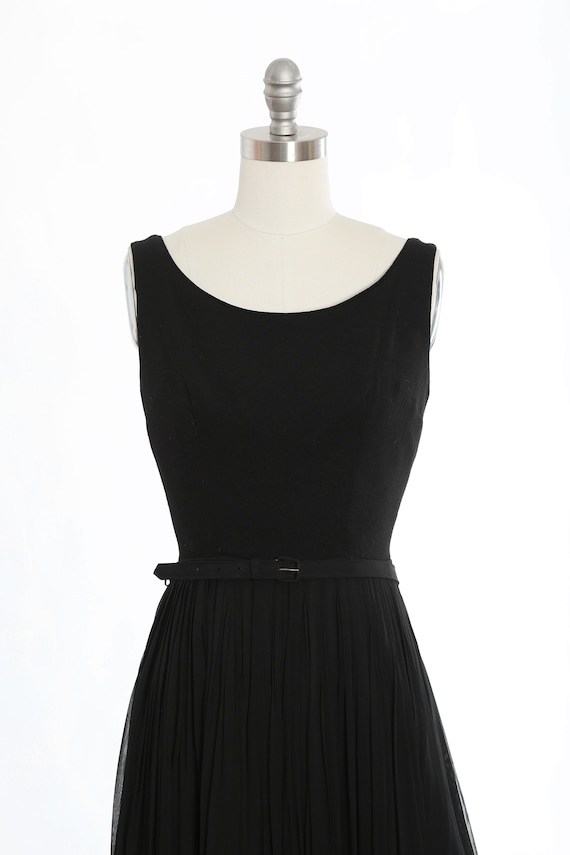 Vintage 50s black knit silk mini dress - image 2