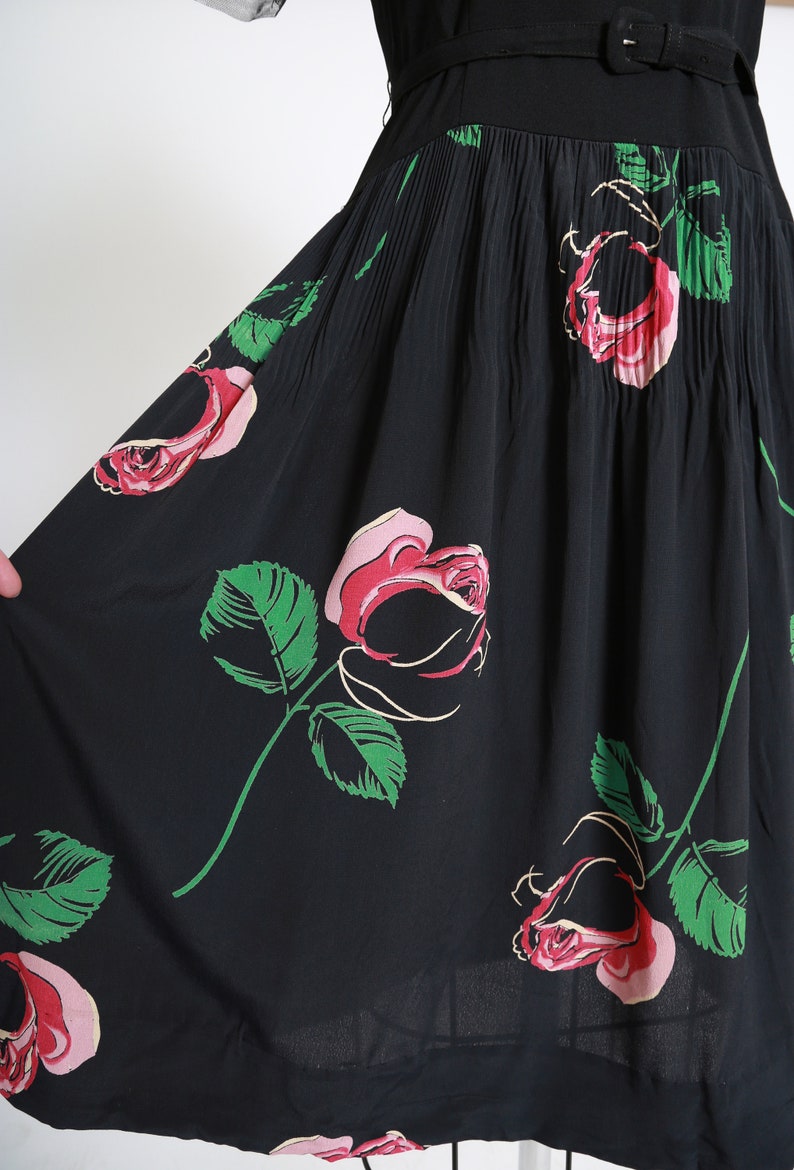 40s rose dress Vintage 40s black floral Appliqué rose midi dress image 5