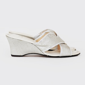 Vintage 60s Silver Lurex Merry Mules wedges | Sz 6