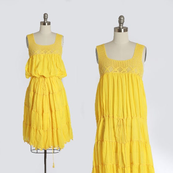 Bohemian crochet dress | Vintage yellow crochet co