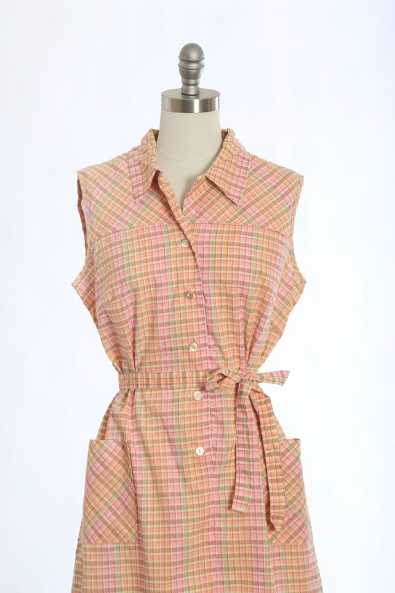 Vintage 70s pink pastel plaid shirt dress - image 2