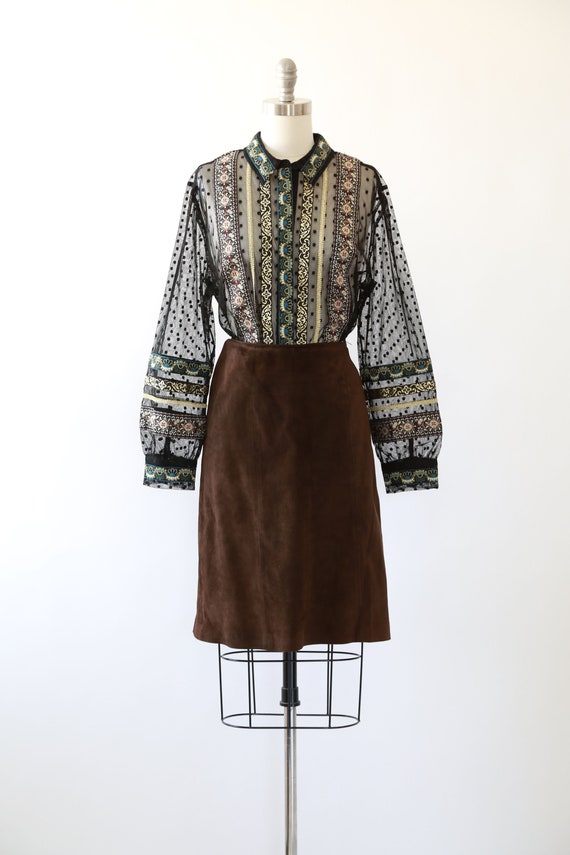 Vintage 60s brown suede leather mini skirt - image 2