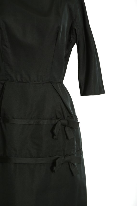 Vintage 1950s black silk satin bow cocktail dress - image 3