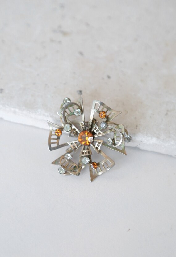 Bright Sparkly and Perfect for a Vintage Wedding or Date Night! Mid-Century Rhinestone Brooch Starburst Brooch Antique Gold Toned