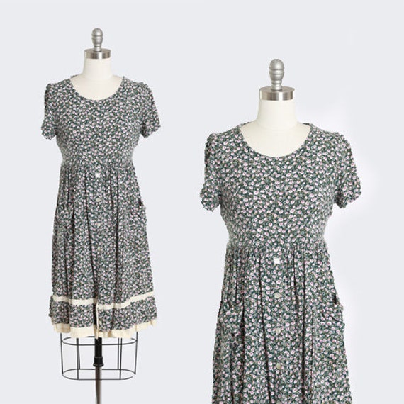 Botanical babydoll dress | Vintage 90s floral rayo