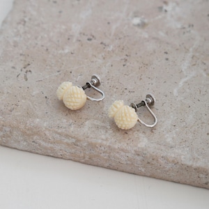 Vintage 1940s 50s carved bone Pineapple sterling silver screw back earrings