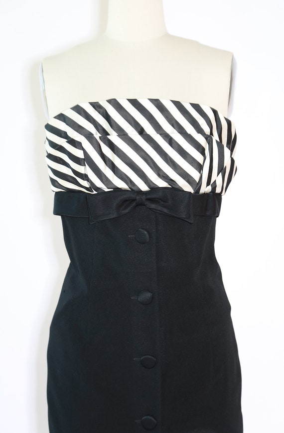 Tuxedo mini dress | Vintage 80s striped Black + w… - image 3