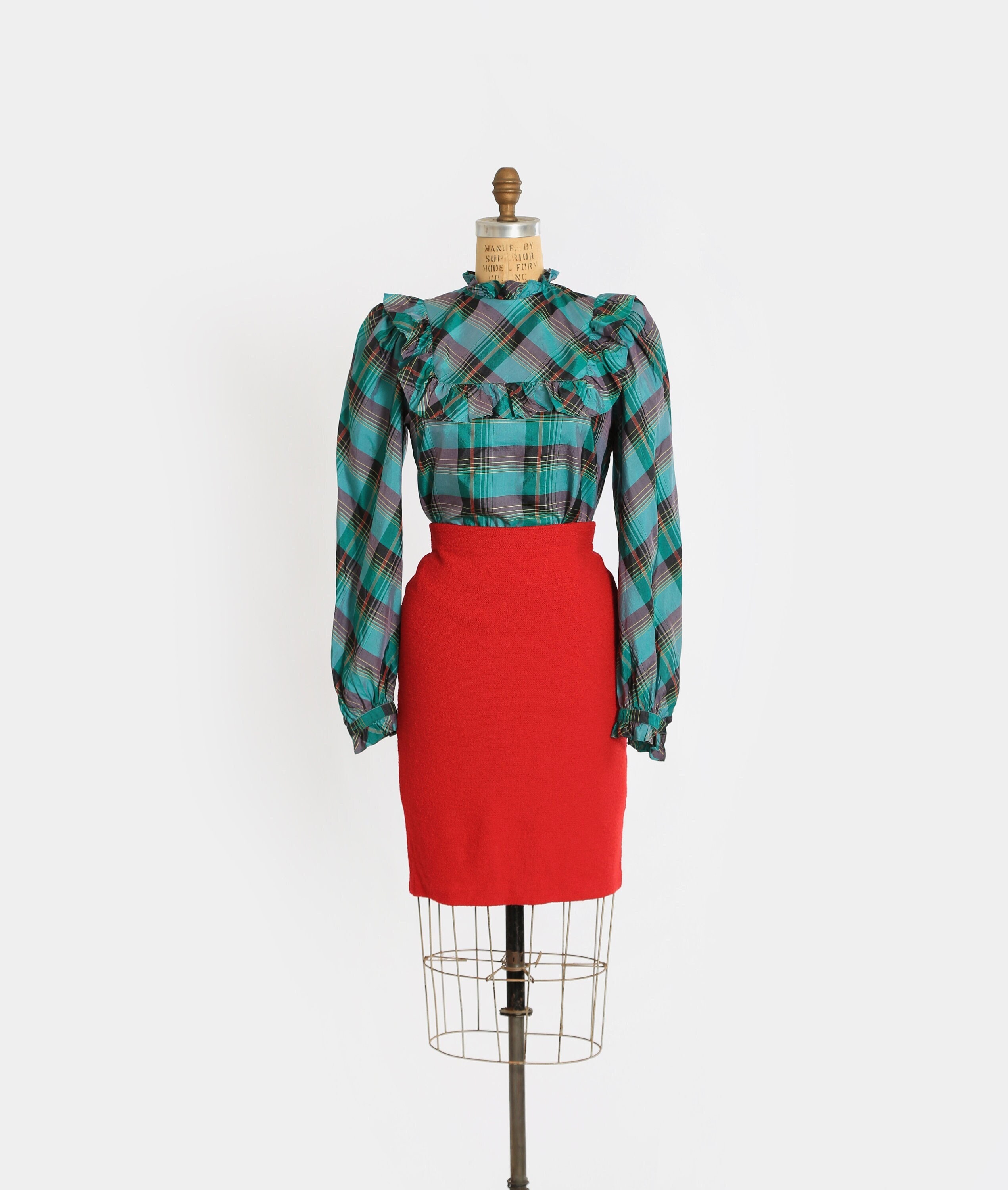 ブラウス シャツ PLAID RUFFLE BLOUSE レディース Plaid Ruffle Blouse - Etsy