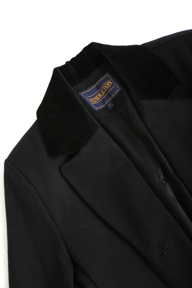 90s black wool coat Vintage 1990s PENDLETON black velvet Merino wool long oversized coat image 9