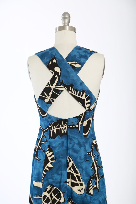 90s abstract criss cross back rayon dress - image 8