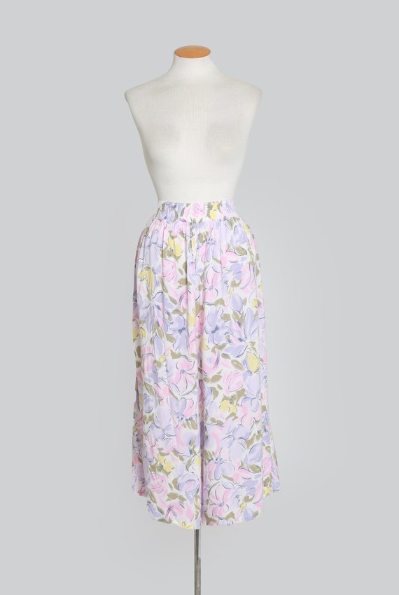 vintage 1990s pastel floral gaucho pants - image 1