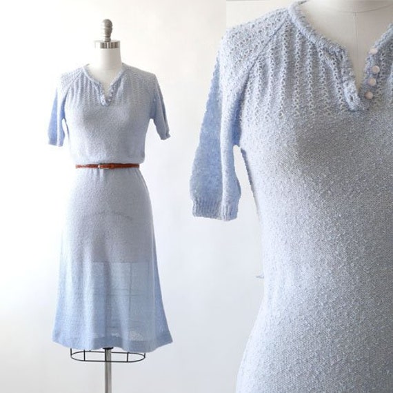 Blue Dust knit dress | Vintage 70s does 30s Croche