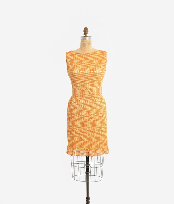 orange wiggle dress Vintage 60s Orange crochet wiggle dress