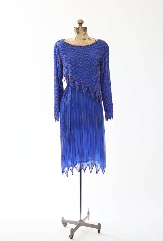 Vintage 70s Disco blue beaded silk dress | 1970s … - image 7