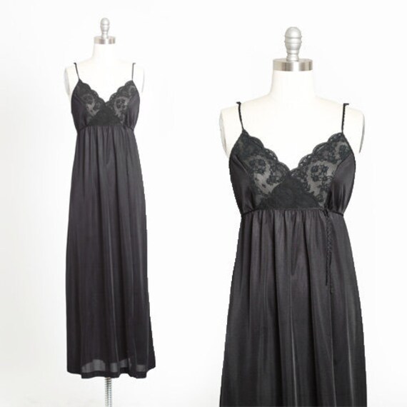 Gilead slip dress | Vintage 70s black floral maxi