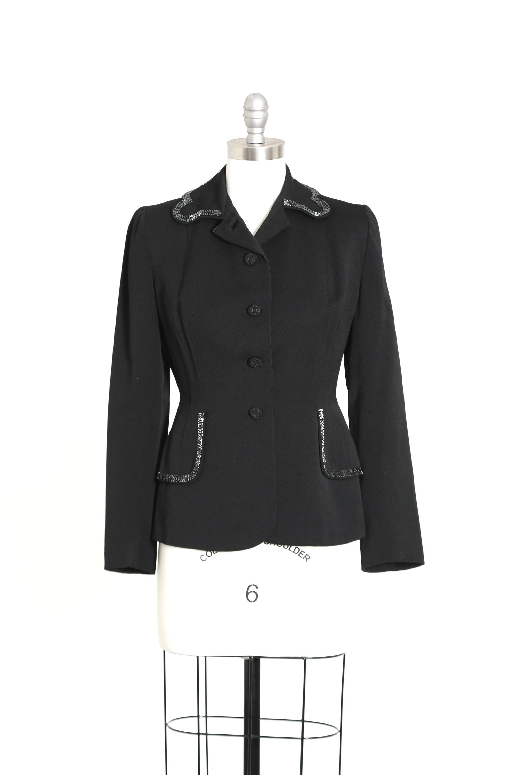 Real Vintage Search Engine 40S Beaded Blazer  Vintage Black Wool Hand 1940S Dress Suit Coat $240.00 AT vintagedancer.com
