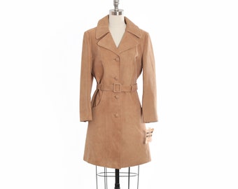 Vintage 70s suede leather trench coat | 1970s deadstock Golden State camel coat