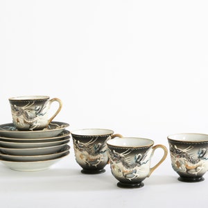 Antique Vintage 1940s 3D dragon hand painted Tea + Coffee set Japan