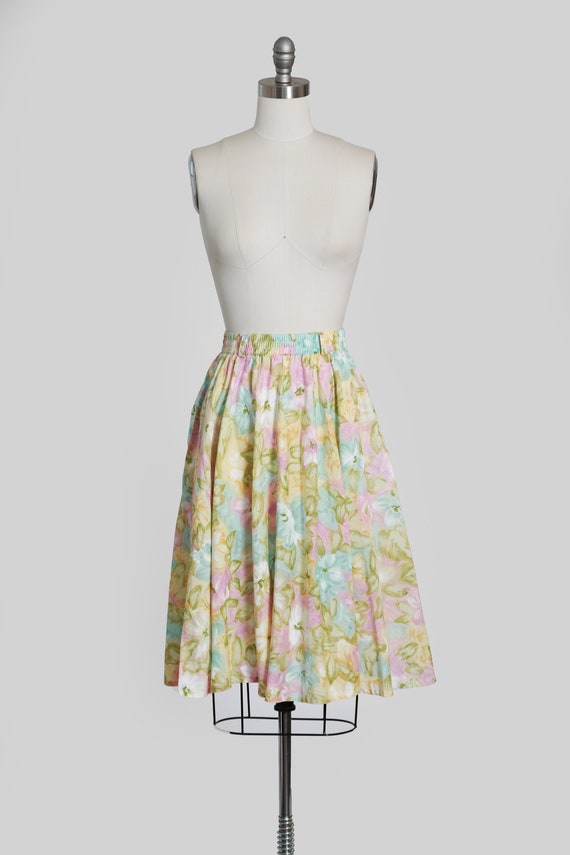 Vintage 80s pastel watercolor floral cotton skirt - image 8