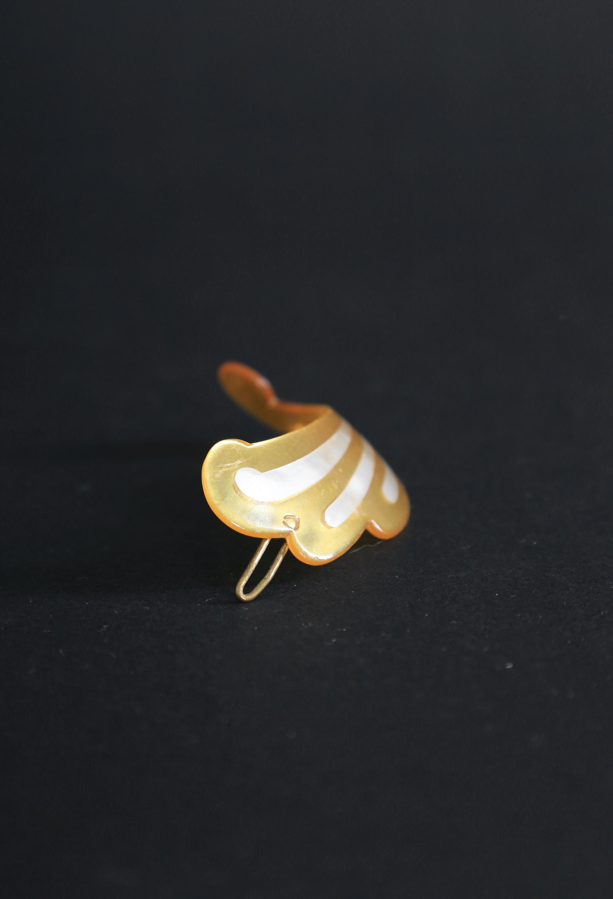 vintage Lucite hair barrettes pick  france clip Pearly 1950s Hair Clip - Pearl Lucite with Golden Greek Key  main image 2