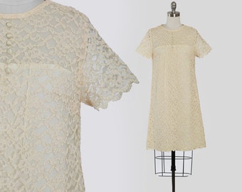 Vintage 60s ivory lace MOD mini dress